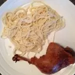 Spaghettis et confit de canard